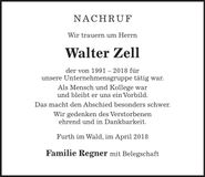 Traueranzeige Walter Zell