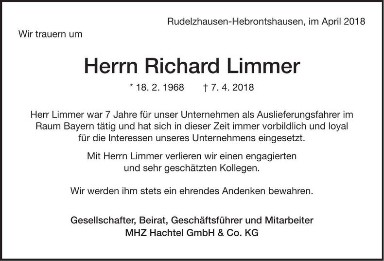Traueranzeige Richard Limmer