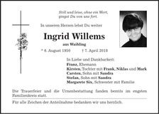 Traueranzeige Ingrid Willems