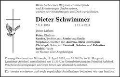 Traueranzeige Dieter Schwimmer