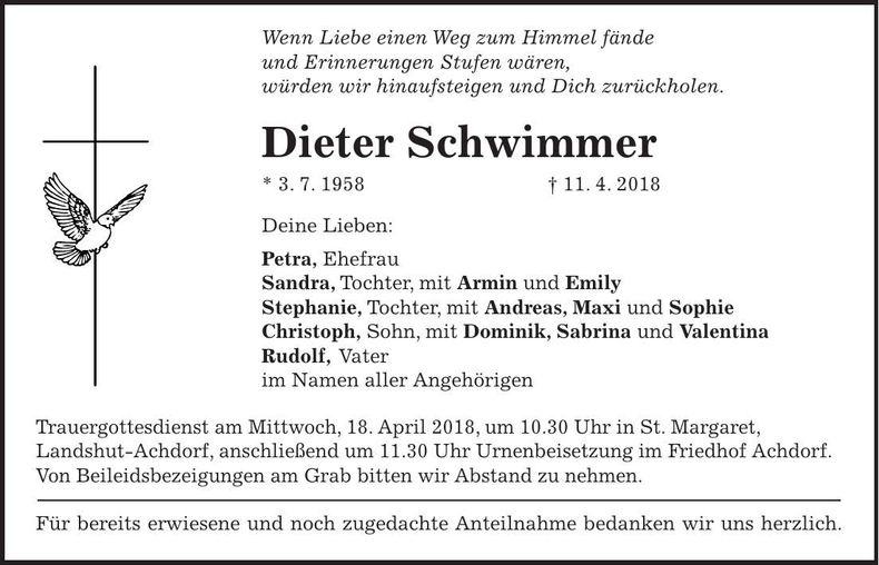 Traueranzeige Dieter Schwimmer