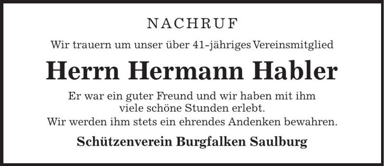 Traueranzeige Hermann Habler