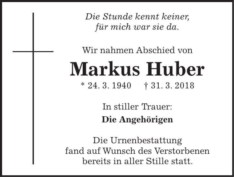 Traueranzeige Markus Huber