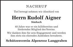 Traueranzeige Rudolf Aigner