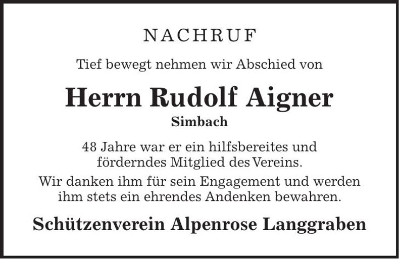 Traueranzeige Rudolf Aigner