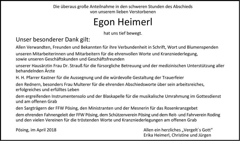 Traueranzeige Egon Heimerl