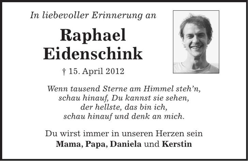 Traueranzeige Raphael Eidenschink