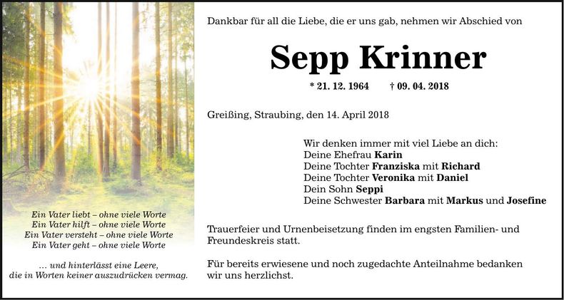 Traueranzeige Sepp Krinner