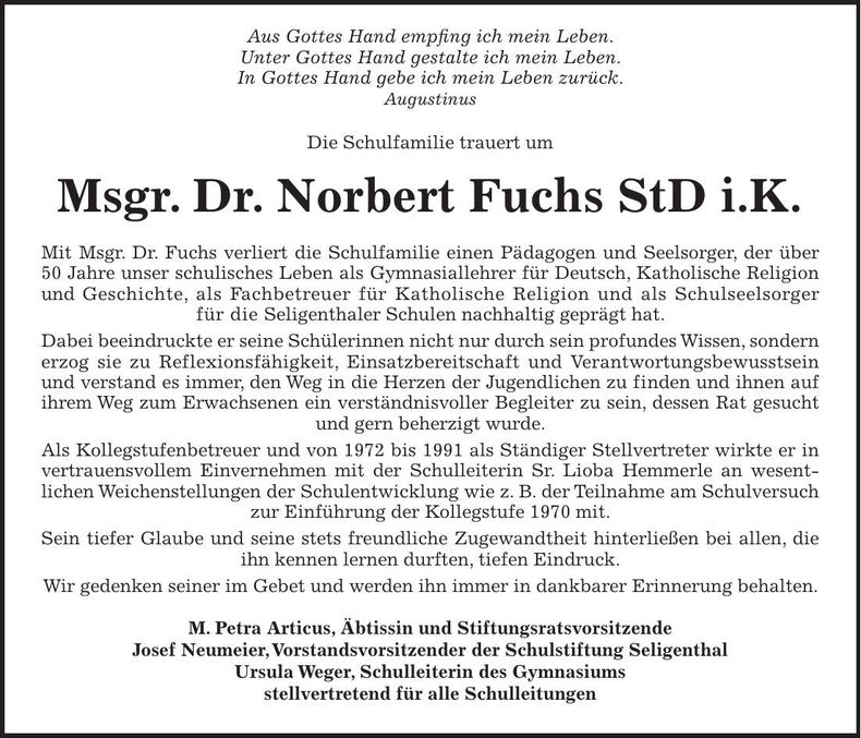 Traueranzeige Norbert Fuchs