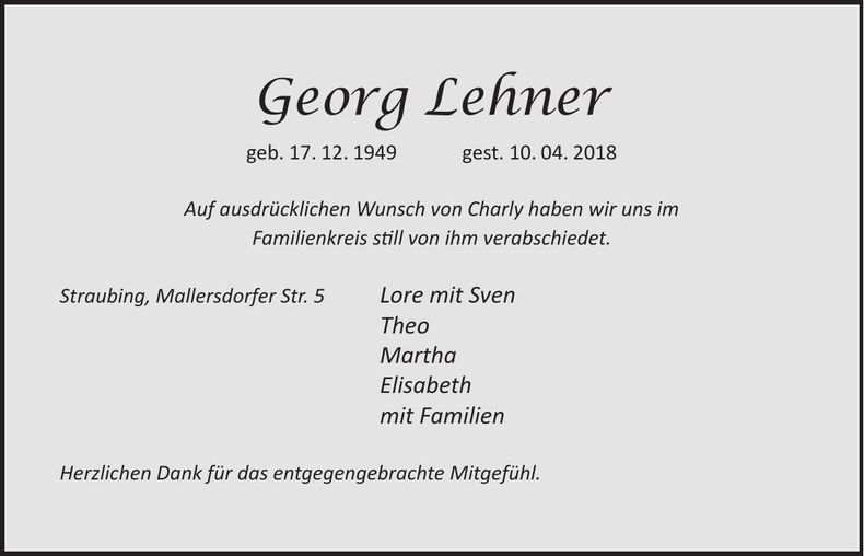 Traueranzeige Georg Lehner