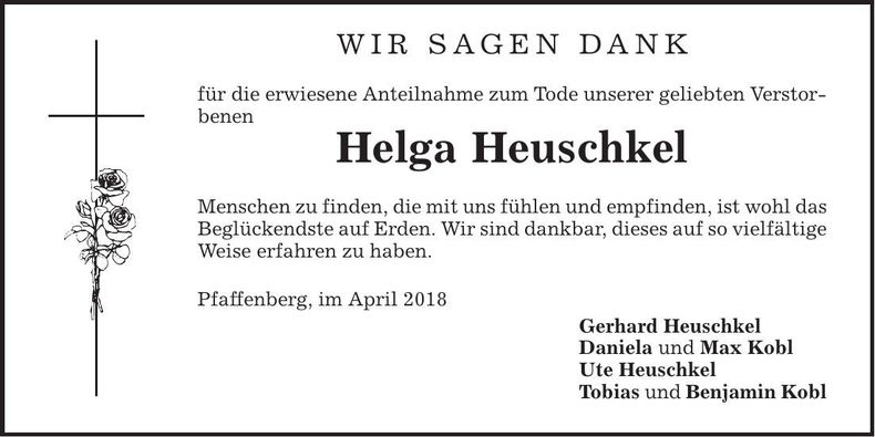 Traueranzeige Helga Heuschkel