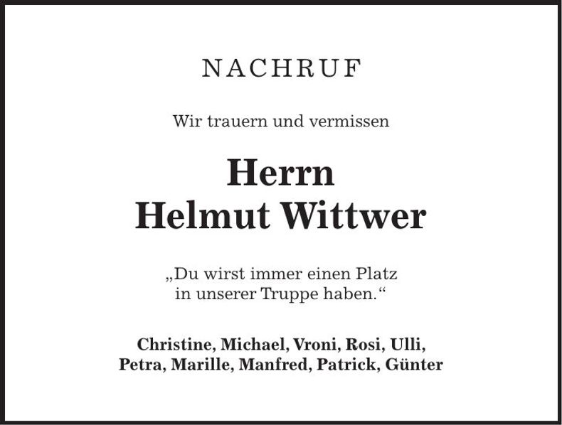 Traueranzeige Helmut Wittwer