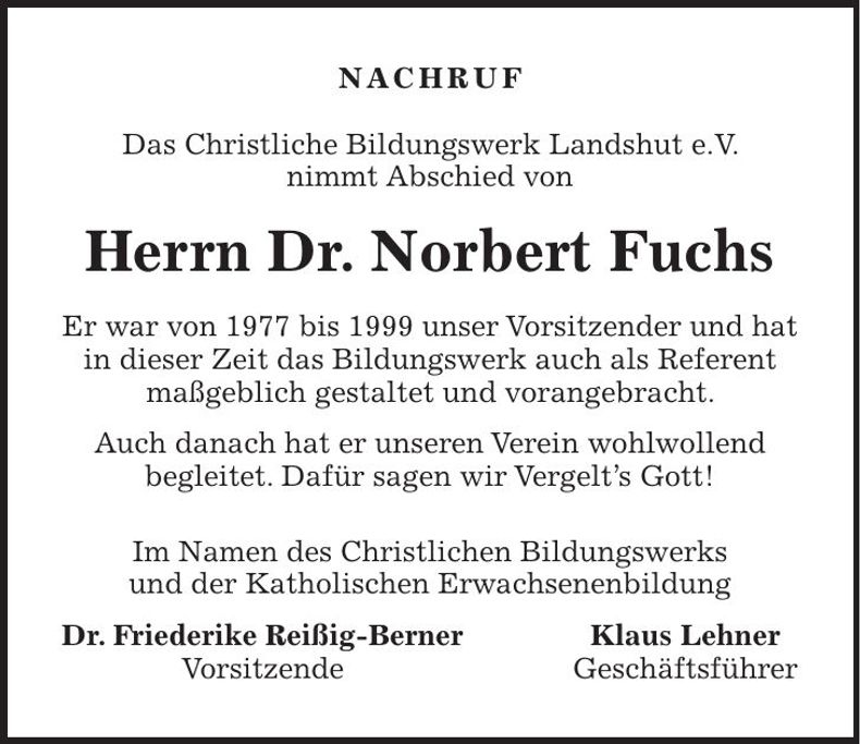 Traueranzeige Norbert Fuchs