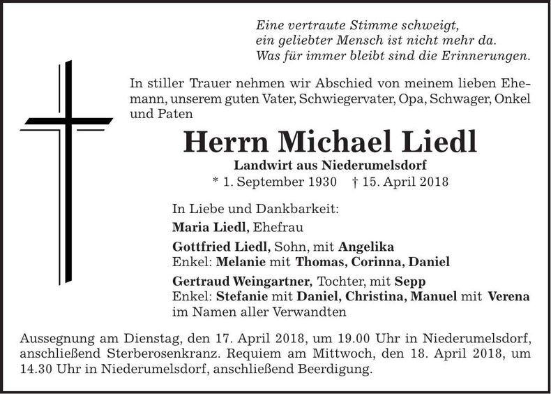Traueranzeige Michael Liedl