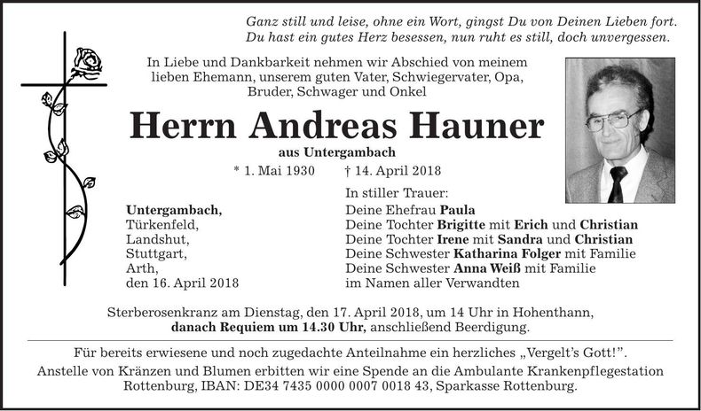 Traueranzeige Andreas Hauner