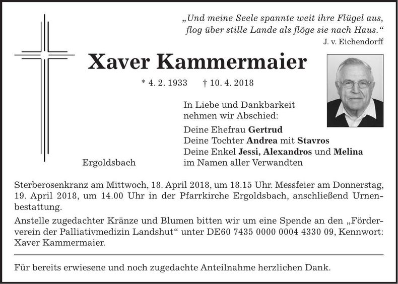Traueranzeige Xaver Kammermaier