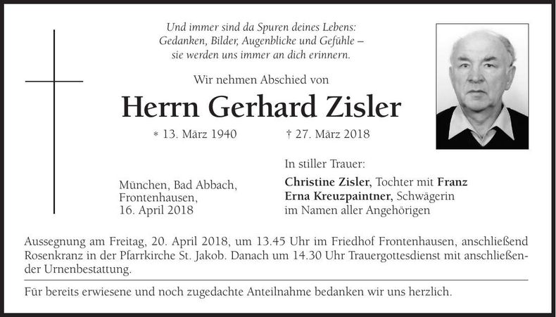 Traueranzeige Gerhard Zisler