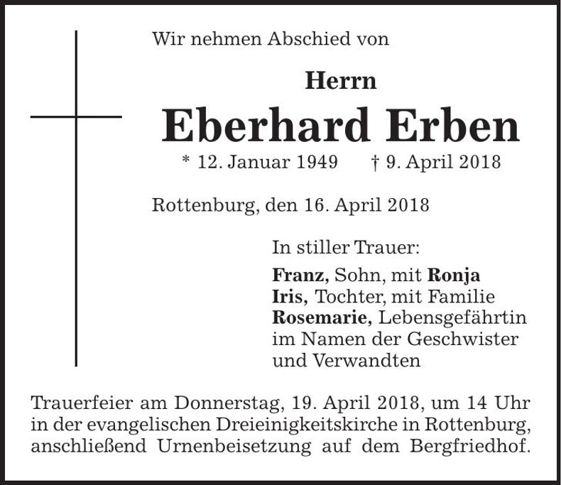 Traueranzeige Eberhard Erben