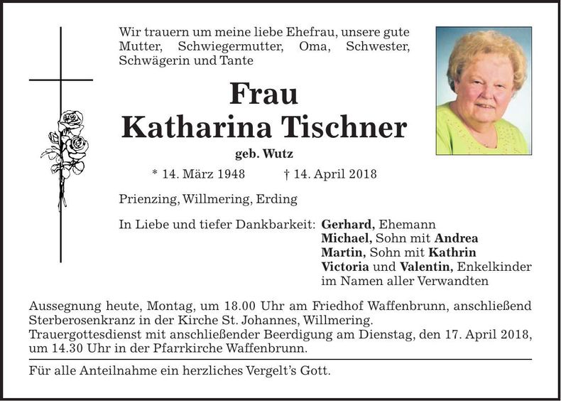 Traueranzeige Katharina Tischner