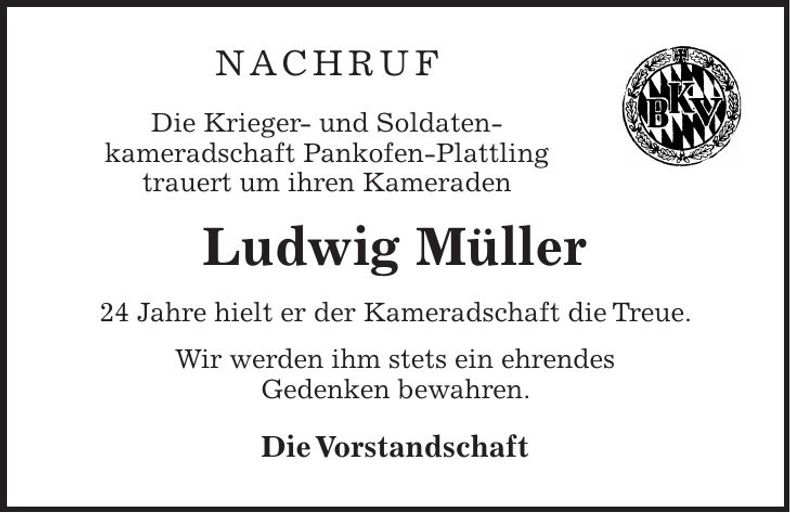 Traueranzeige Ludwig Müller