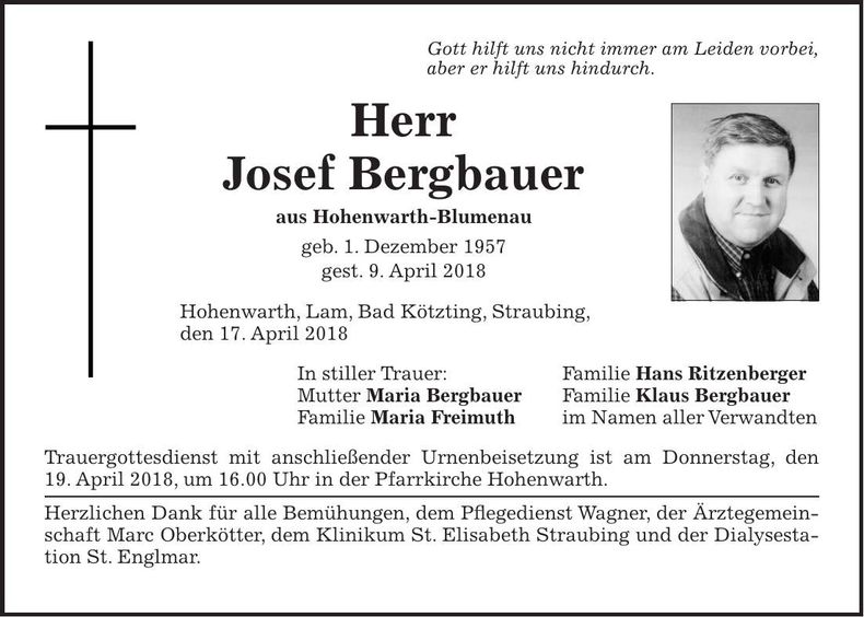 Traueranzeige Josef Bergbauer