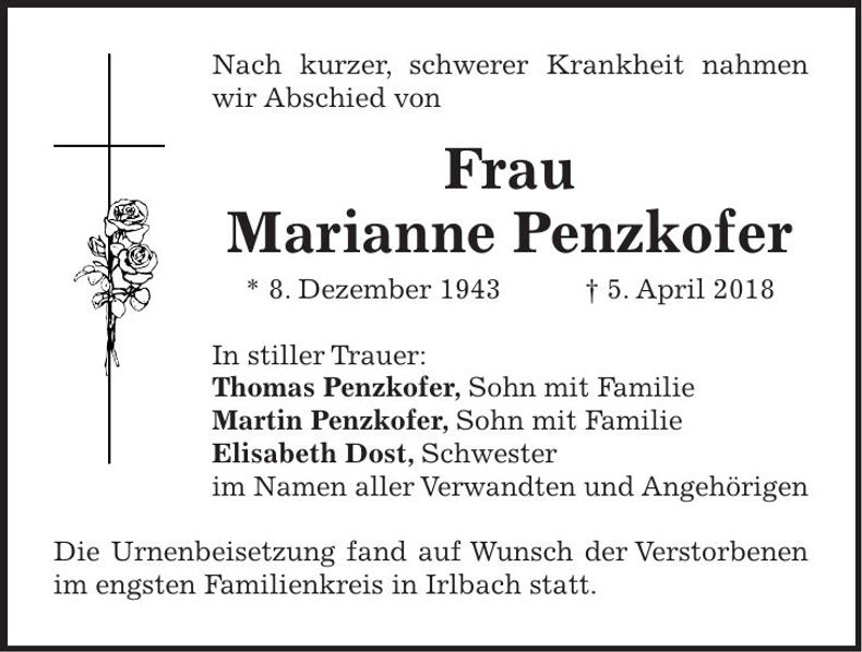 Traueranzeige Marianne Penzkofer