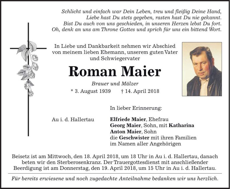 Traueranzeige Roman Maier