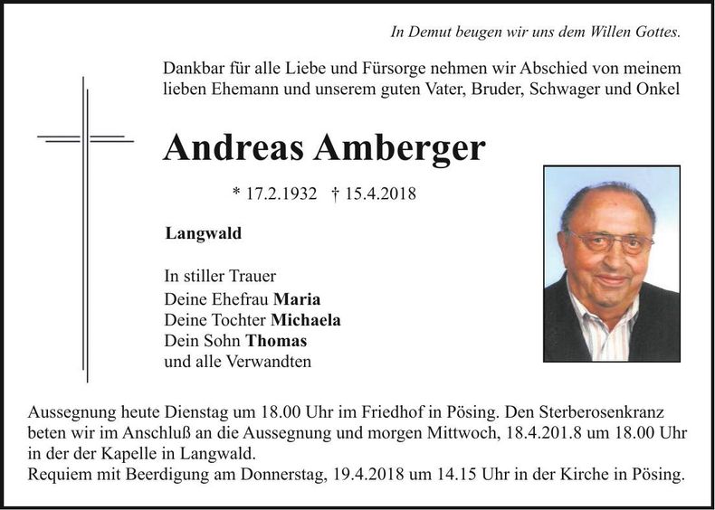 Traueranzeige Andreas Amberger