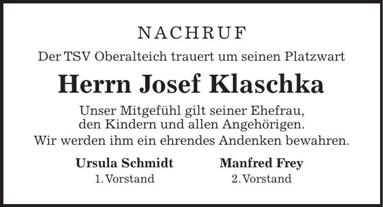 Traueranzeige Josef Klaschka