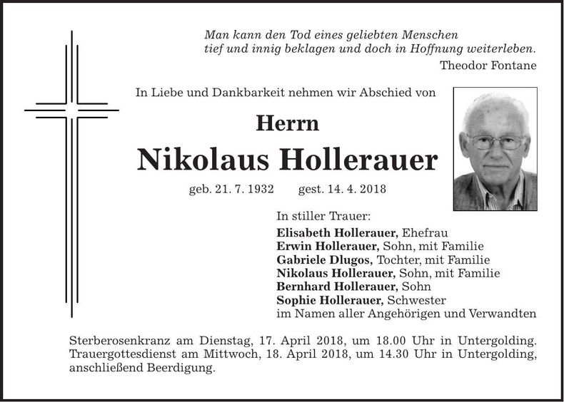 Traueranzeige Nikolaus Hollerauer