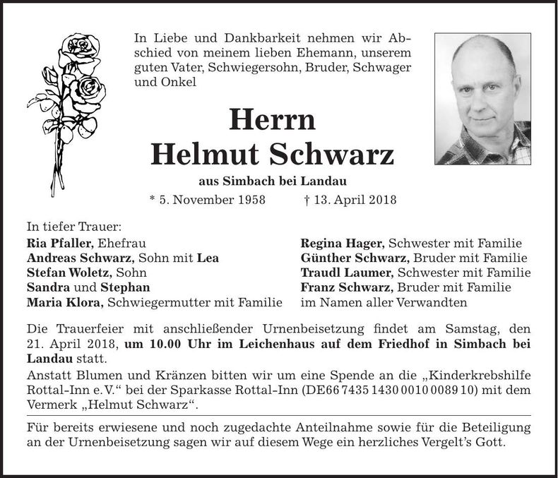 Traueranzeige Helmut Schwarz