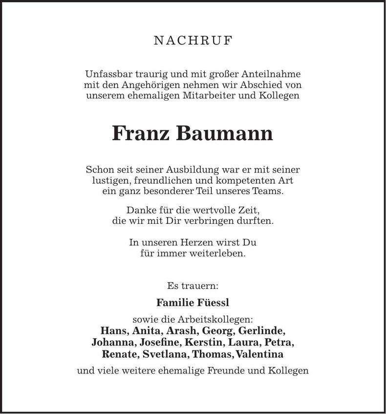 Traueranzeige Franz Baumann