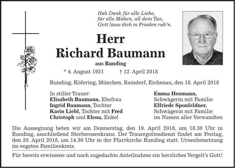 Traueranzeige Richard Baumann
