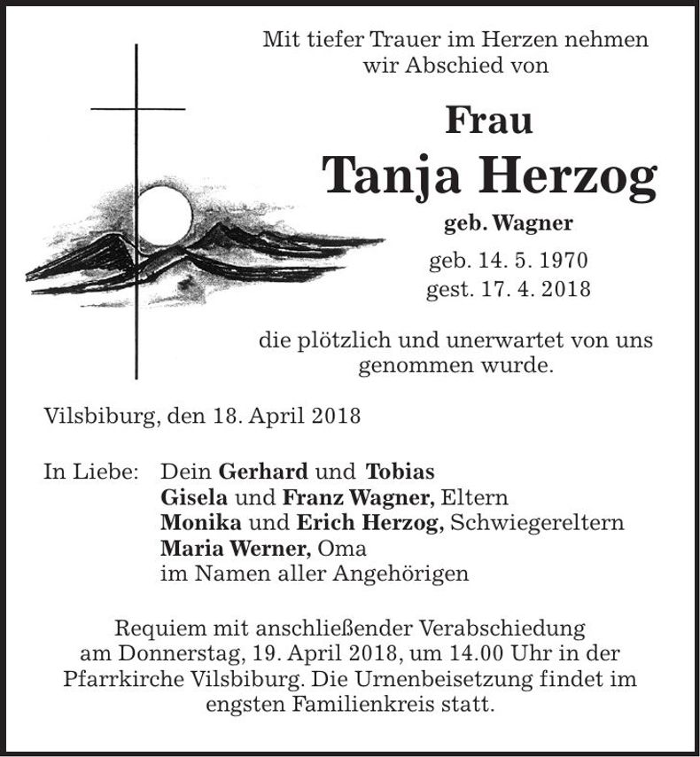 Traueranzeige Tanja Herzog