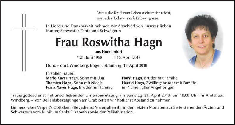 Traueranzeige Roswitha Hagn