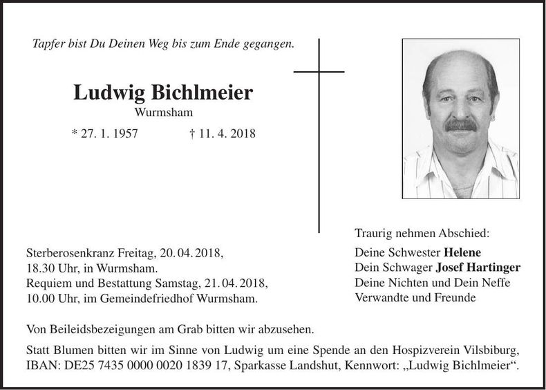 Traueranzeige Ludwig Bichlmeier