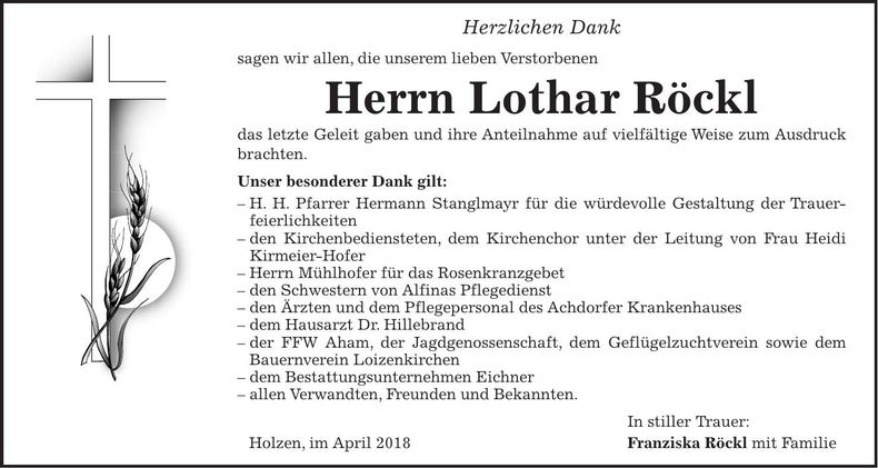 Traueranzeige Lothar Röckl