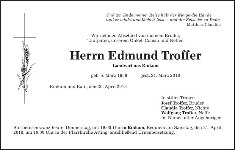 Traueranzeige Edmund Troffer