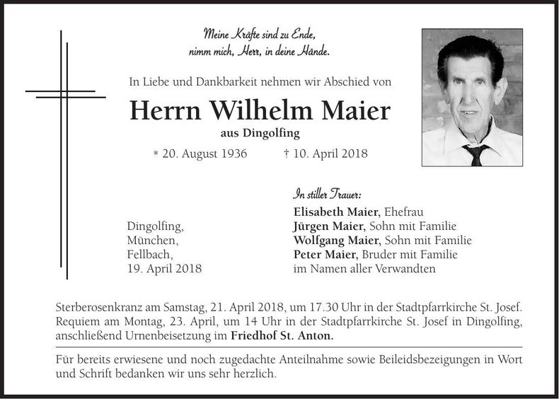 Traueranzeige Wilhelm Maier