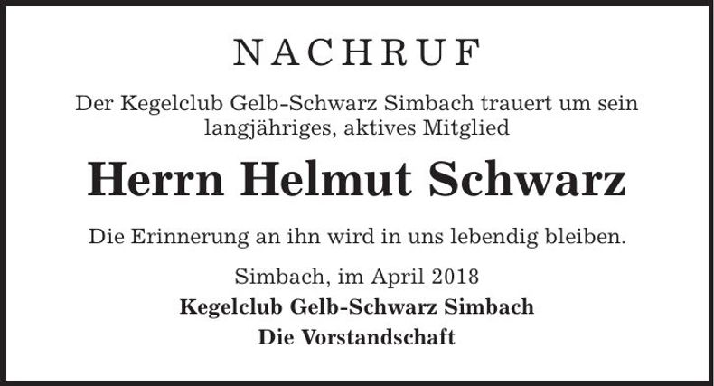 Traueranzeige Helmuth Schwarz