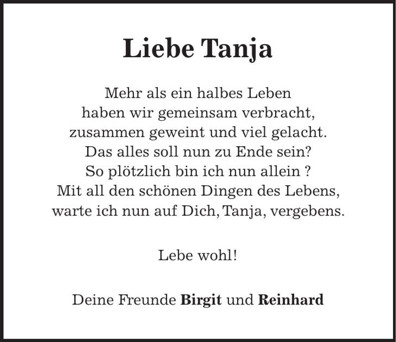 Traueranzeige Tanja Herzog