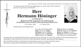 Traueranzeige Hermann Höninger