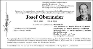 Traueranzeige Josef Obermeier