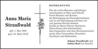 Traueranzeige Ann Maria Straußwald