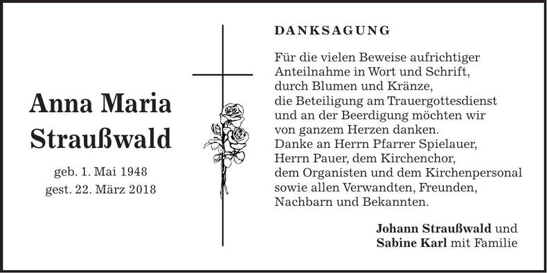 Traueranzeige Ann Maria Straußwald