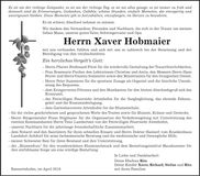 Traueranzeige Xaver Hobmaier