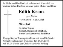 Traueranzeige Edith Kraus