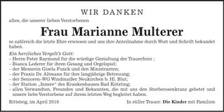 Traueranzeige Marianne Multerer