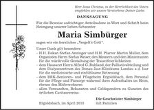 Traueranzeige Maria Simbürger
