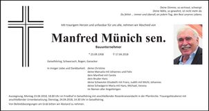 Traueranzeige Manfred Münich